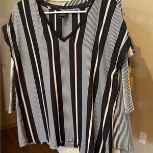 Worthington Black and White Striped V-Neck Blouse